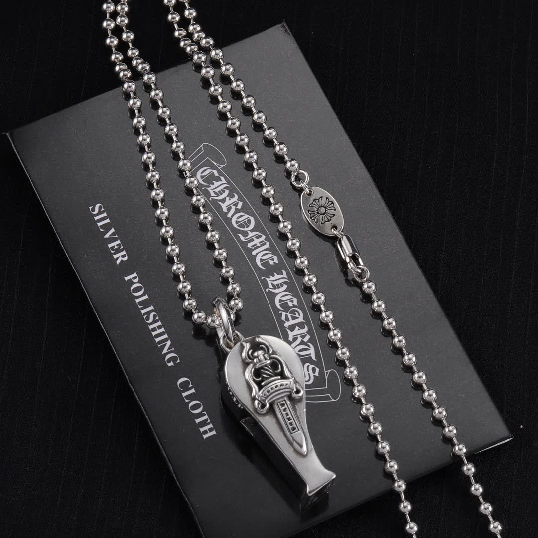 Chrome Hearts One Hearts Silver Sword Pendant with Chain